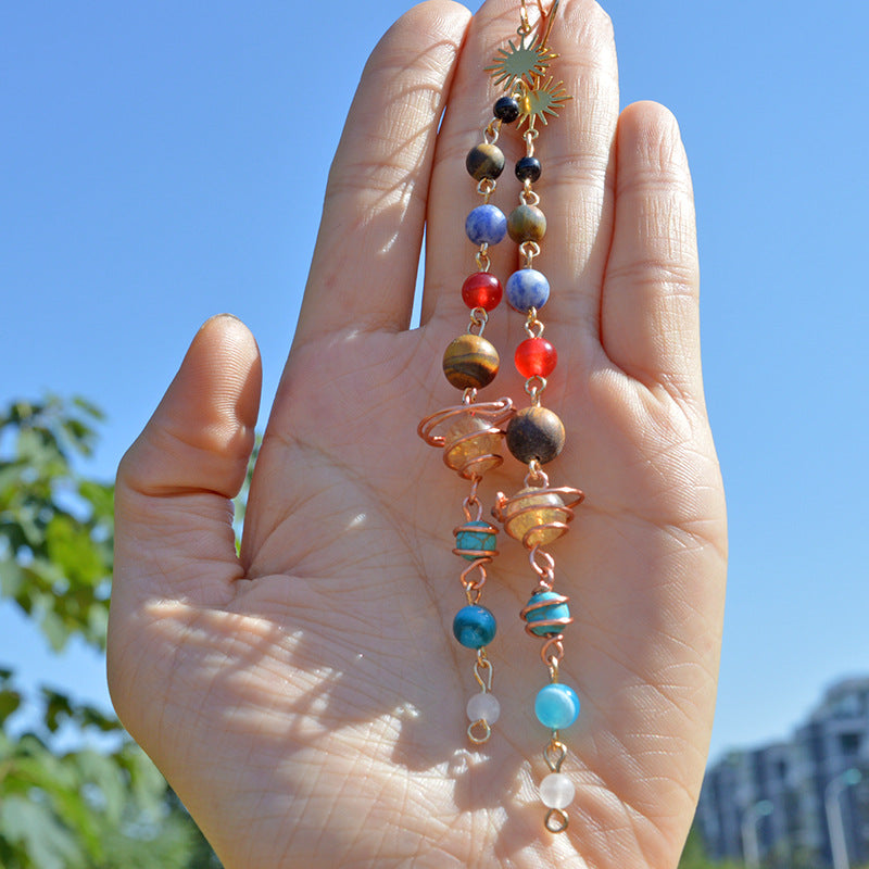 Handmade Natural Beads Earth Saturn Universe Sun Ear Rings