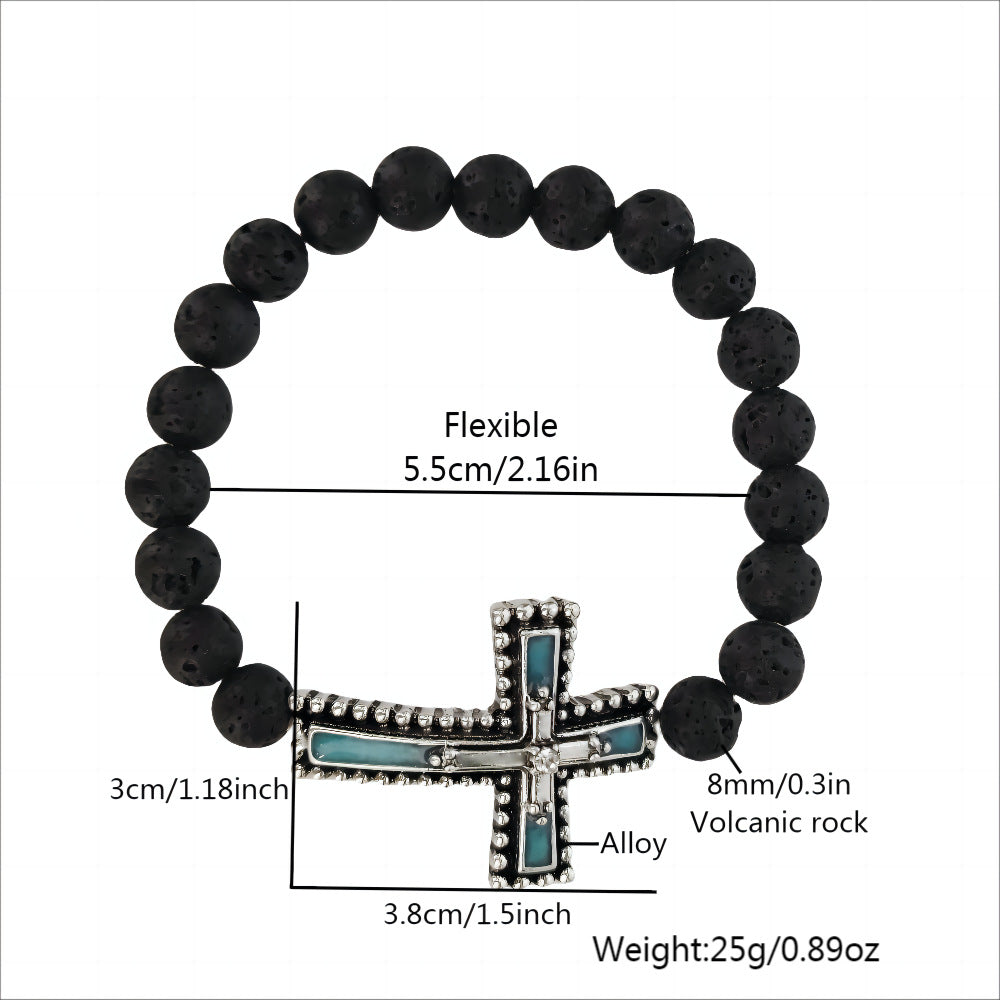 Men's Cross Volcanic Stone Vintage Trendy Jewelry Bracelets