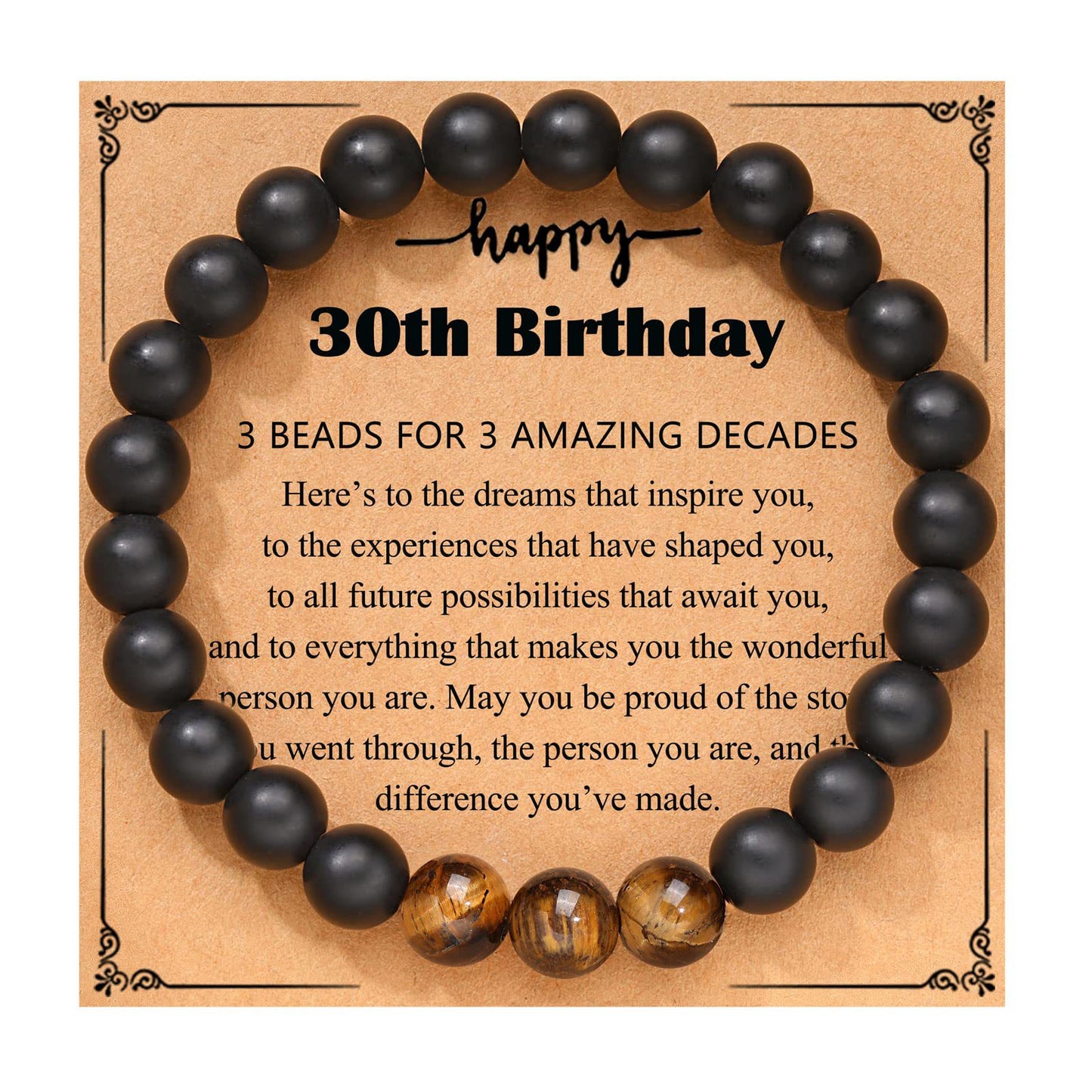 Bracelets cadeaux d'anniversaire en perles d'agate noire et d'oeil de tigre