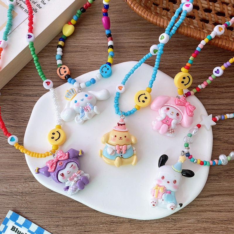 Children's Cartoon Rabbit Puppy Doll Color Beaded Handmade Necklaces