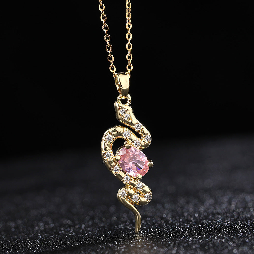 Minority Snake Color Zircon Gold Plated Necklaces