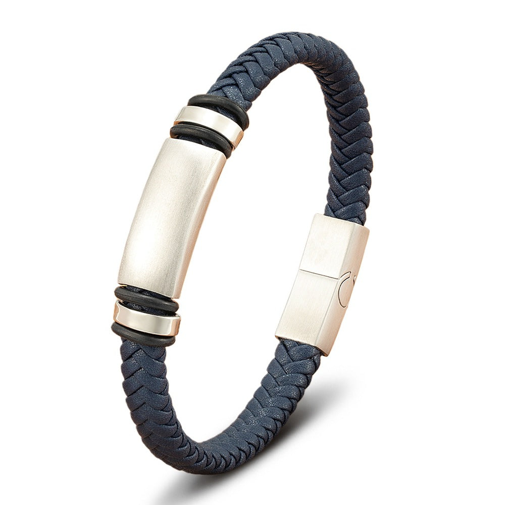 Men's Color Collection Stainless Steel Leather Woven Personality Bracelets
