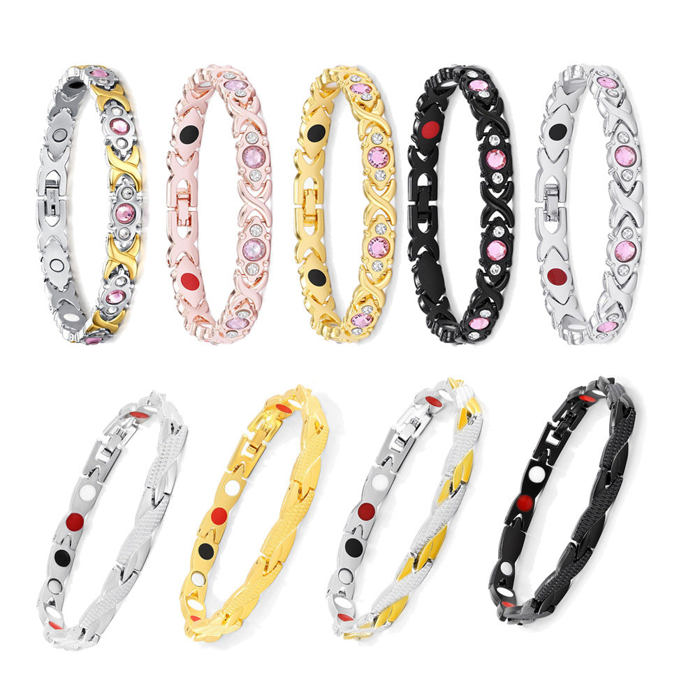 Women's & Men's Magnetic Detachable Trendy Cool Rhinestone Zinc Bracelets