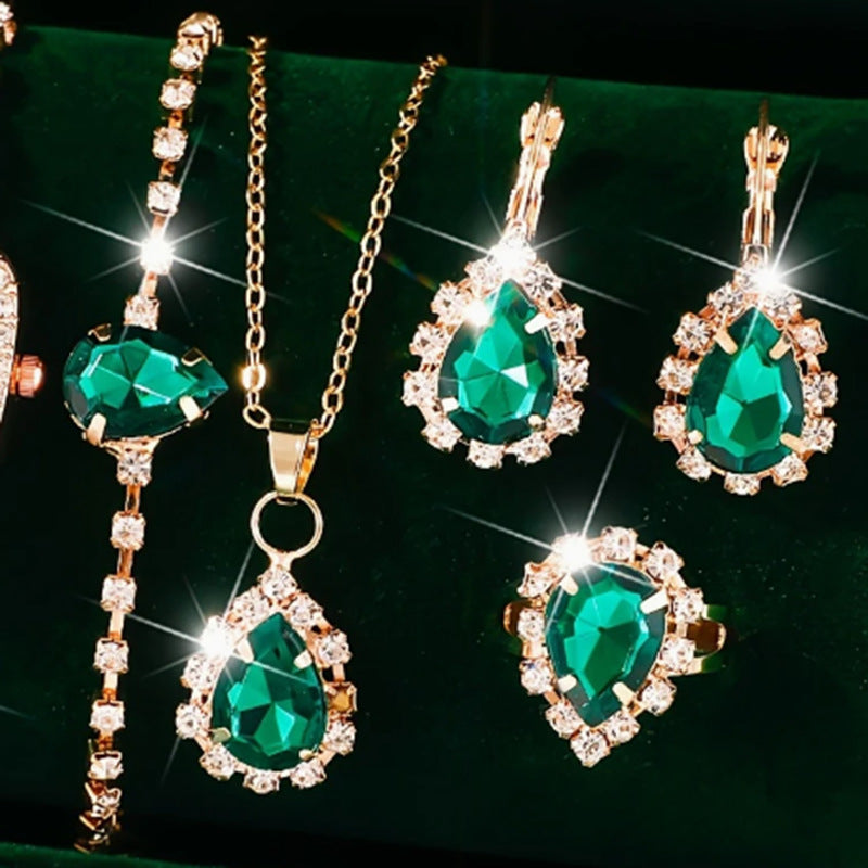Women's Diamond Heart-shaped Rhinestone Light Blue For Jewelry Set