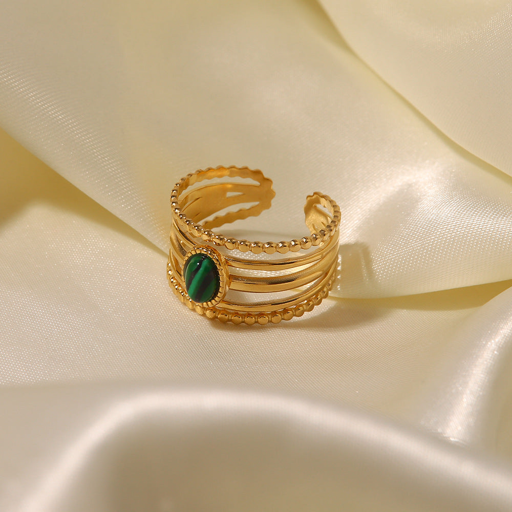 Women's Style Electroplated Gold Inlaid Malachite Natural Rings