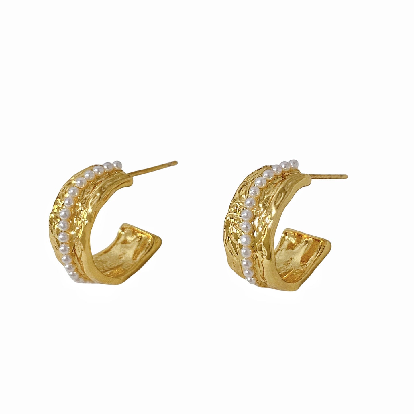 Copper Plated Gold Pleated Texture Irregular Small Beads Female Earrings