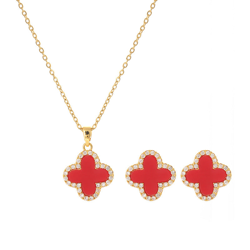 Fashion Four-leaf Clover Suit Inlaid Zircon Jewelry Set