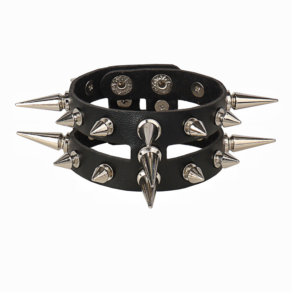 Gothic Double Row Hollow Pointed Rivet Personality Leather Trendy Bracelets