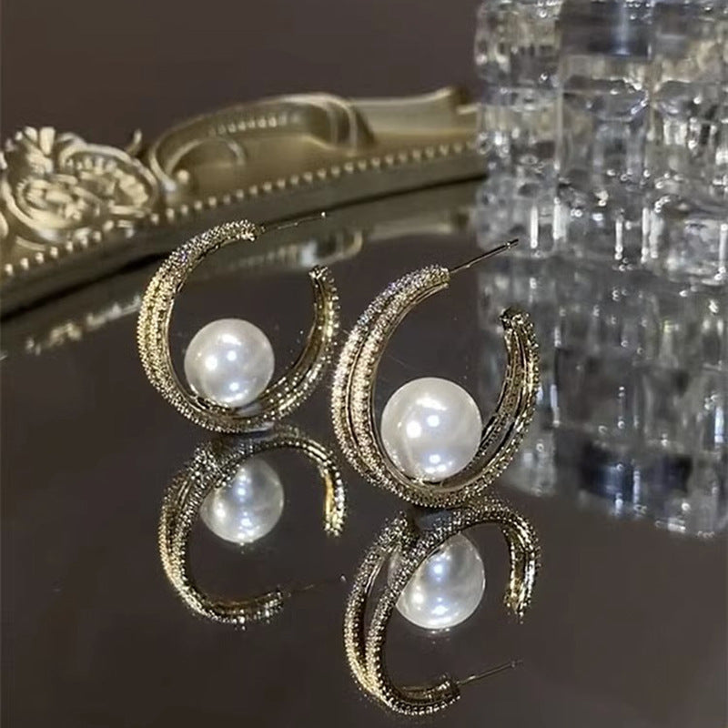 Light Luxury High-grade Temperament Full Diamond Pearl Unique Earrings