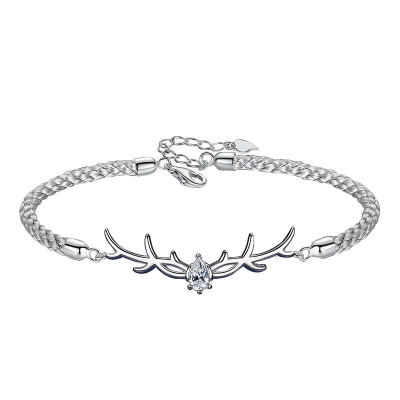 Female Sterling Sier Simple Mori Style Antlers Carrying Bracelets