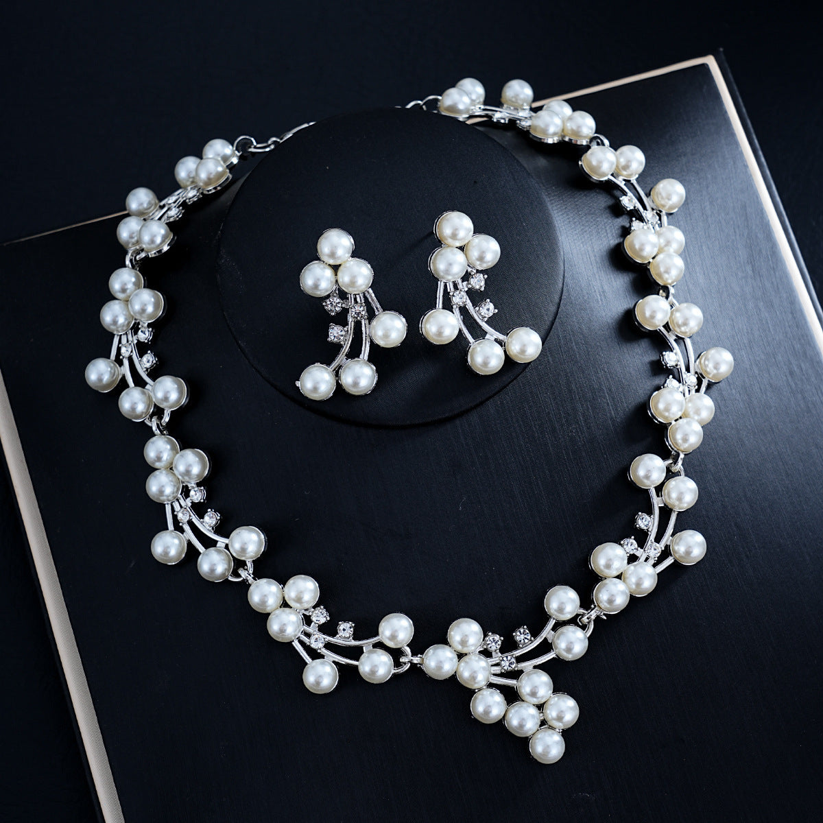 Women's Bridal Wedding Two-piece Dress Rhinestone Pearl Jewelry Set