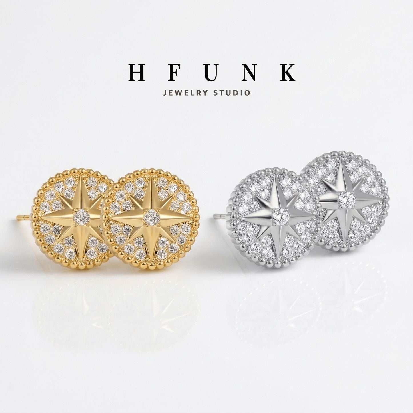 Awn Star Geometric Round Compass Finely Inlaid Sier Needle Fashionable Stud Earrings