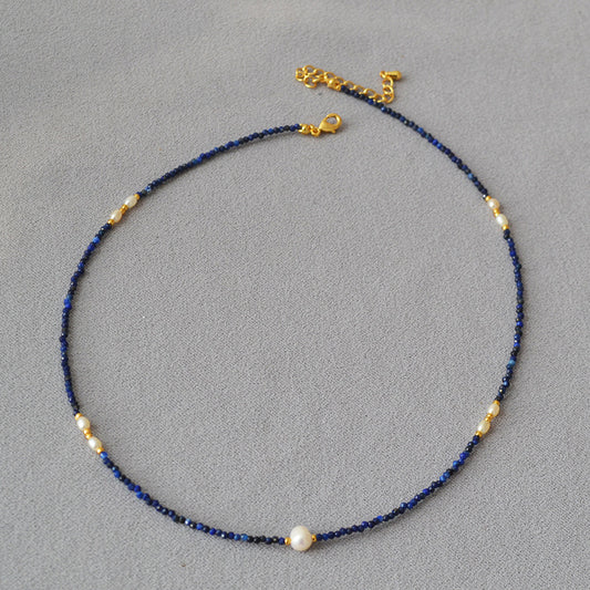 Design Carved Lapis Lazuli Beaded Freshwater Necklaces