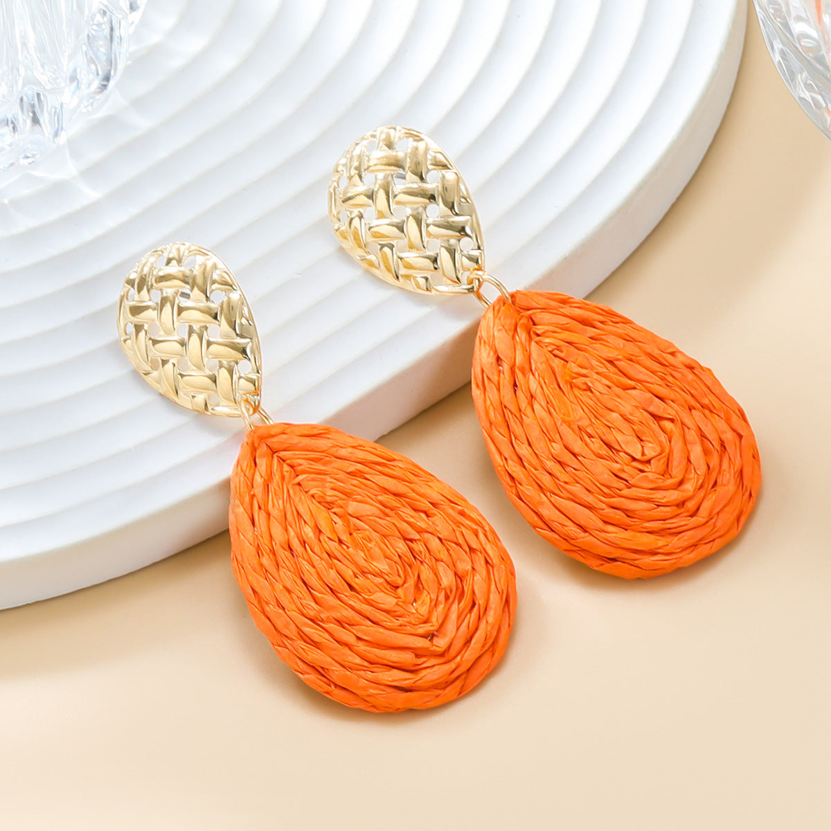 Casual Attractive Summer Raffia Exaggerated Drop-shaped Earrings