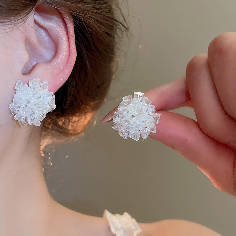 Sier Needle Acrylic Colorful Flower Sweet Earrings