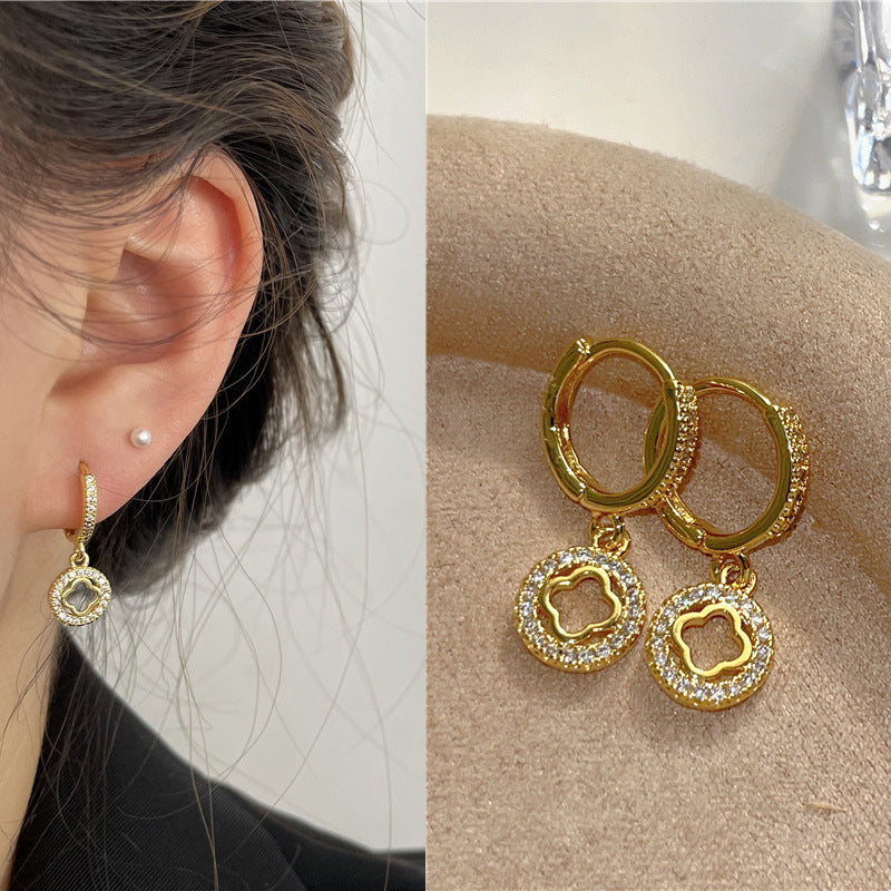 Rhinestone Ear Clip Eardrops Exquisite Sweet Hoop Earrings