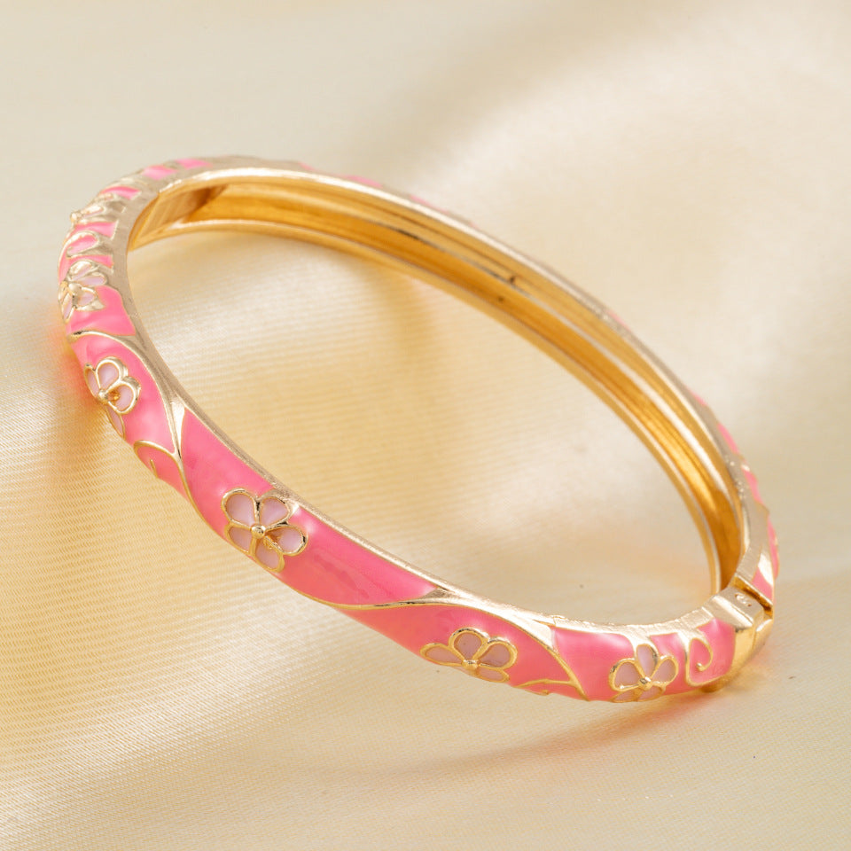 Flower Enamel Color Open-ended National Fashion Chinese Style Light Luxury Bracelet