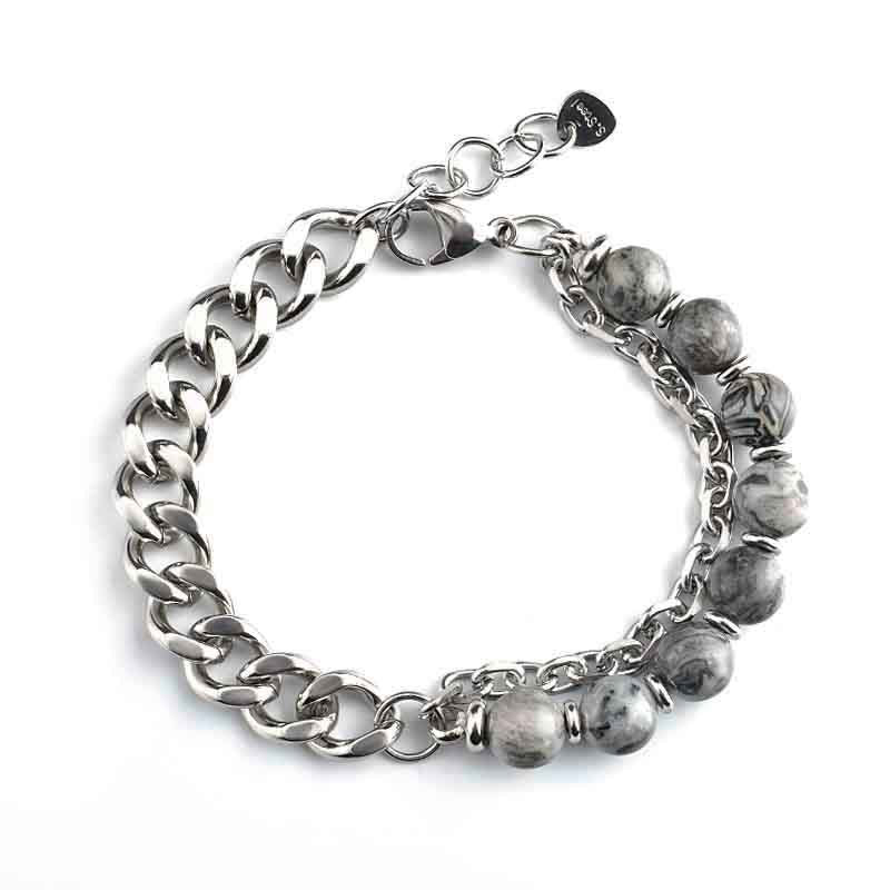 Men's Stainless Steel Double-sided Grinding Chain Stone Bracelets