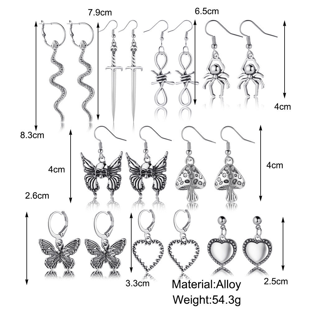 Creative Retro Exaggerated Snake Dagger Spider Earrings