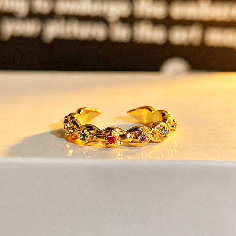 Palace Style Colored Gems Sunflower Open French Retro Flower Twin Ring