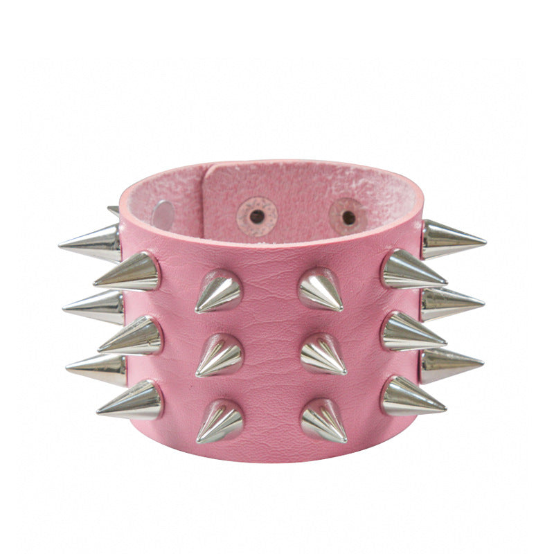 Punk Exaggerated Three Rows Tapered Pointed Rivet Bracelet