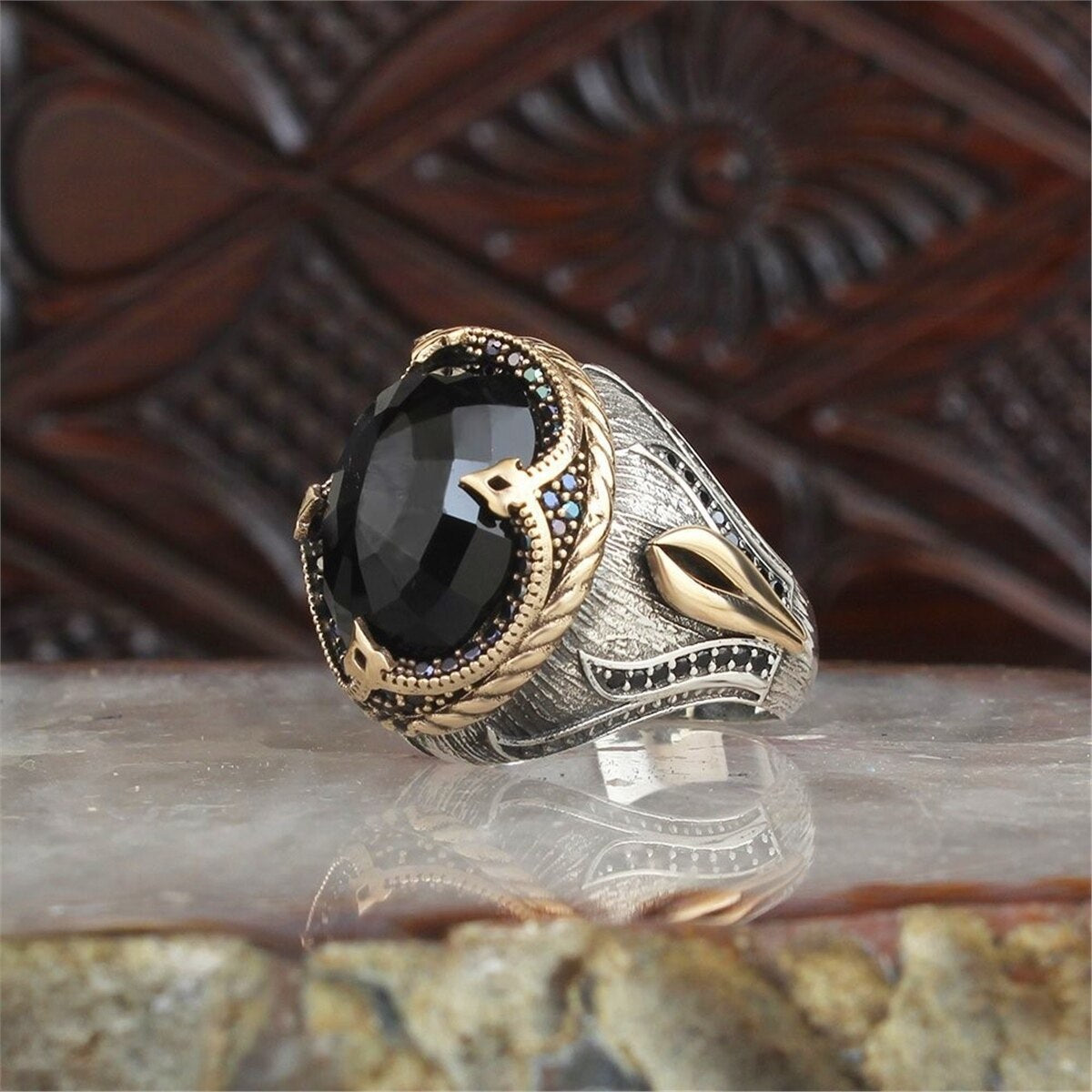 Men's Open Adjustable Copper Inlaid Fine Jewelry Rings