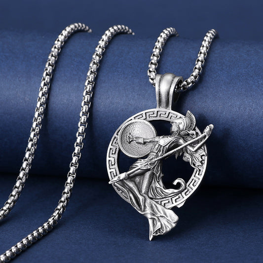 Men's Titanium Steel Hip Hop Greek Mythology Athena Necklaces