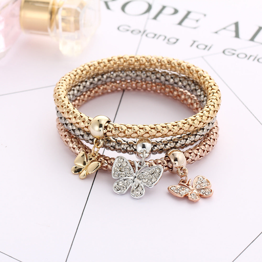 Bracelets papillon en diamant avec chaîne de maïs soufflé extensible pour femmes