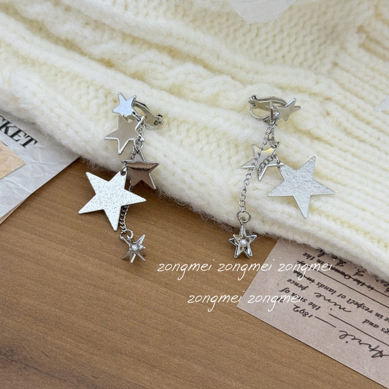 High-grade Metal Star Tassel Sier Eardrops Female Earrings