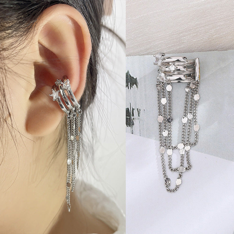 High-grade Long Earless Geometric Tile Chain Ear Clip