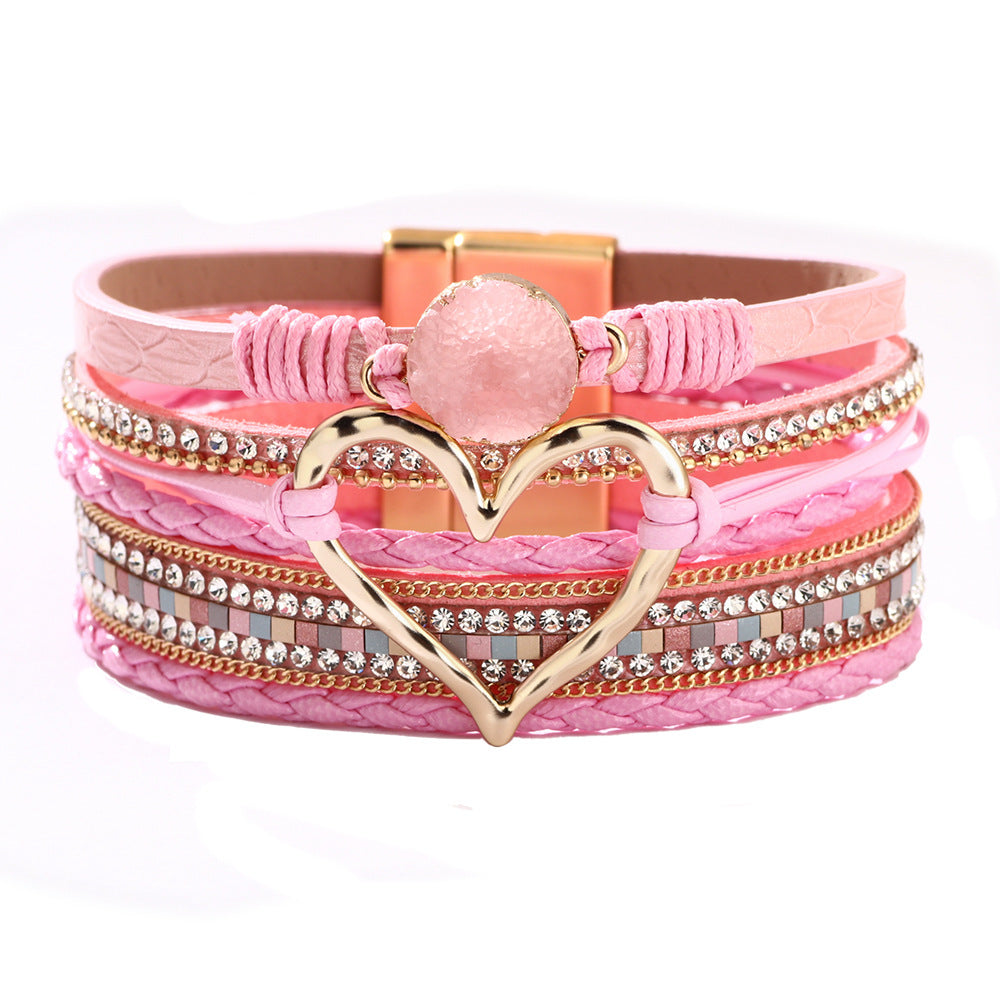 Women's Bohemian Heart Shape Rhinestone Magnetic Gift Bracelets