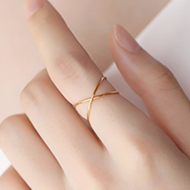 Version Simple Personality Basic Cross Titanium Steel Gold Plated Twin Ring