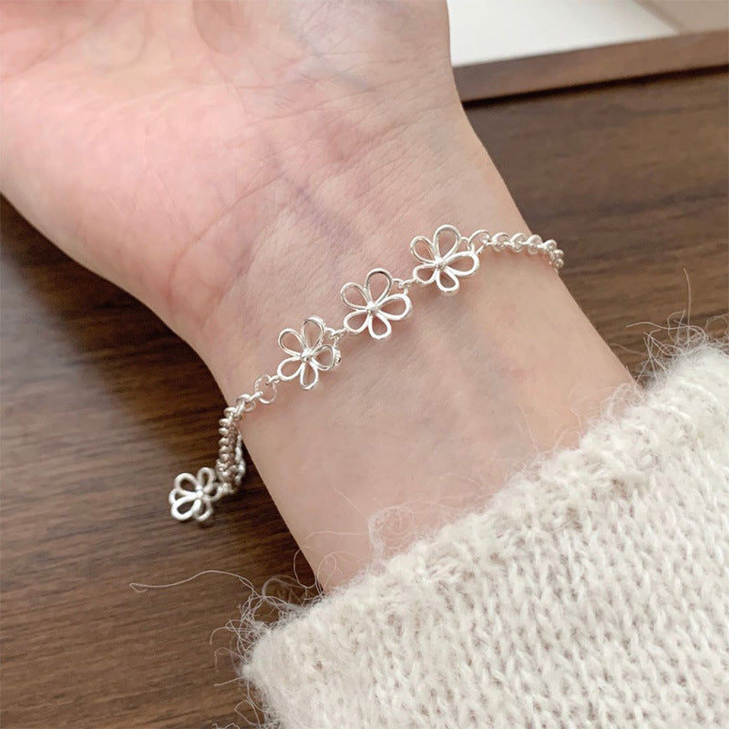 Women's Hollow Sier Flower Simple Temperamental Minority Bracelet