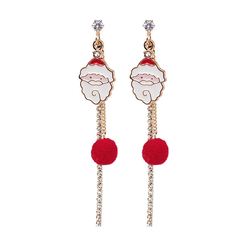 Hair Ball Chain Tassel Crutch Snowman Earrings