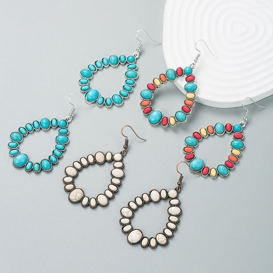 Boucles d'oreilles luxueuses géométriques turquoise en alliage exagéré pour femmes