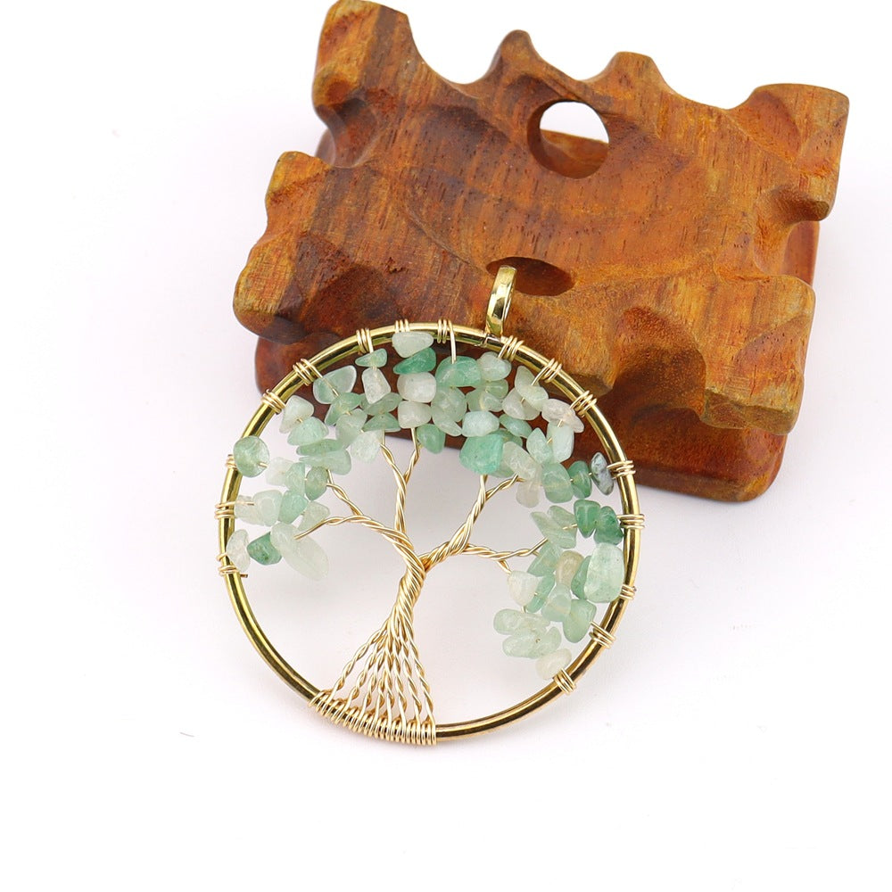 Crystal Gravel Winding Colorful Tree Of Life Stone Necklace