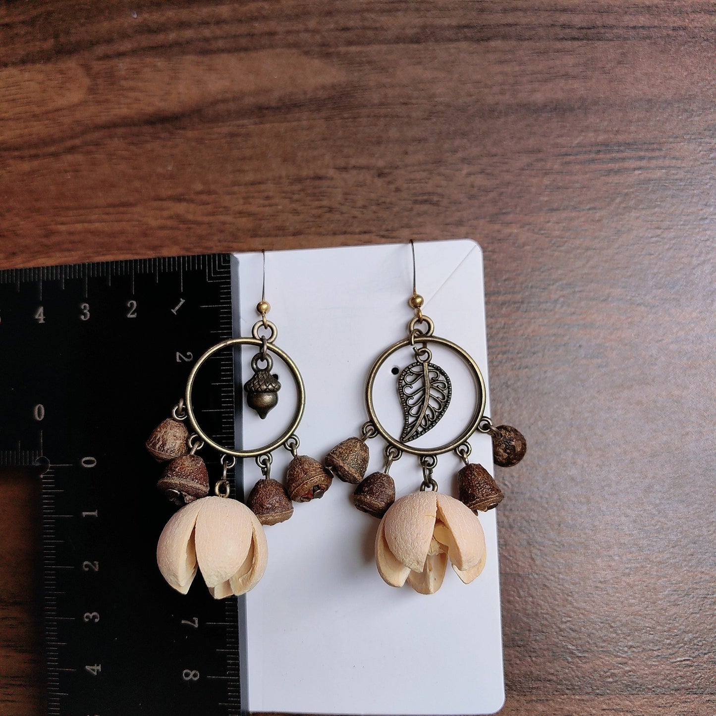 Wooden Chinese Style Art Retro Ear Clip Golden Bell Bodhi Earrings