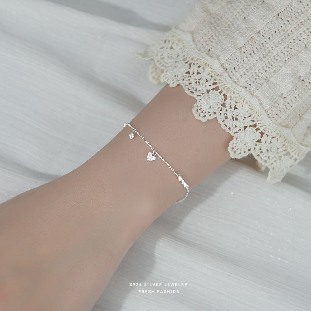 Bracelets minimalistes féminins en argent sterling avec cœur brillant et strass