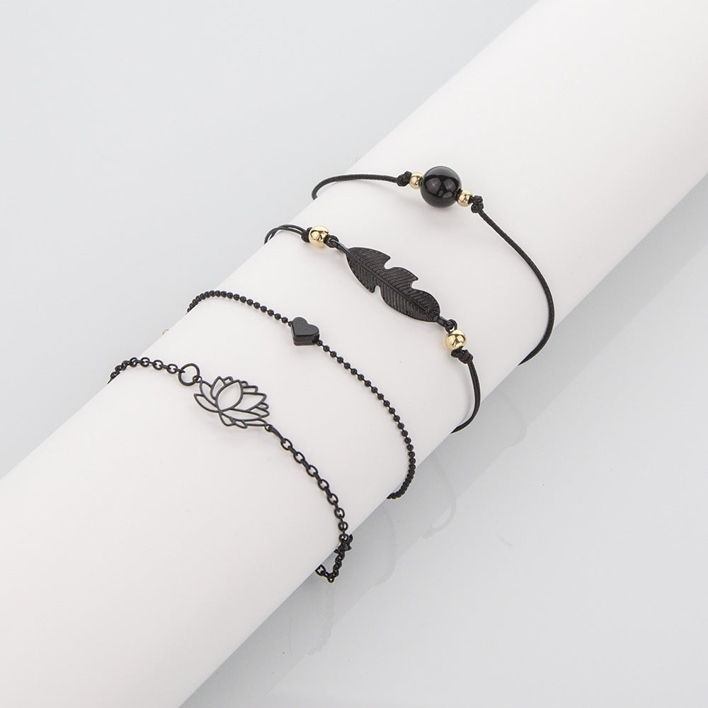 Black Chain Vintage Leaves Lotus Love Bracelets