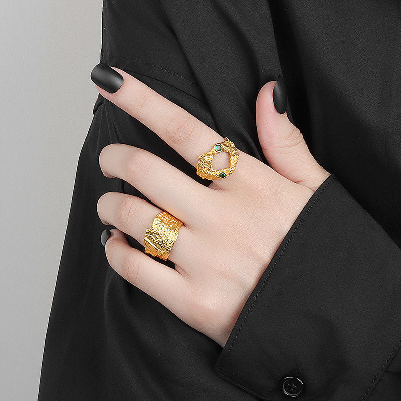 Cold Wind Irregular Texture Hollow Female Rings