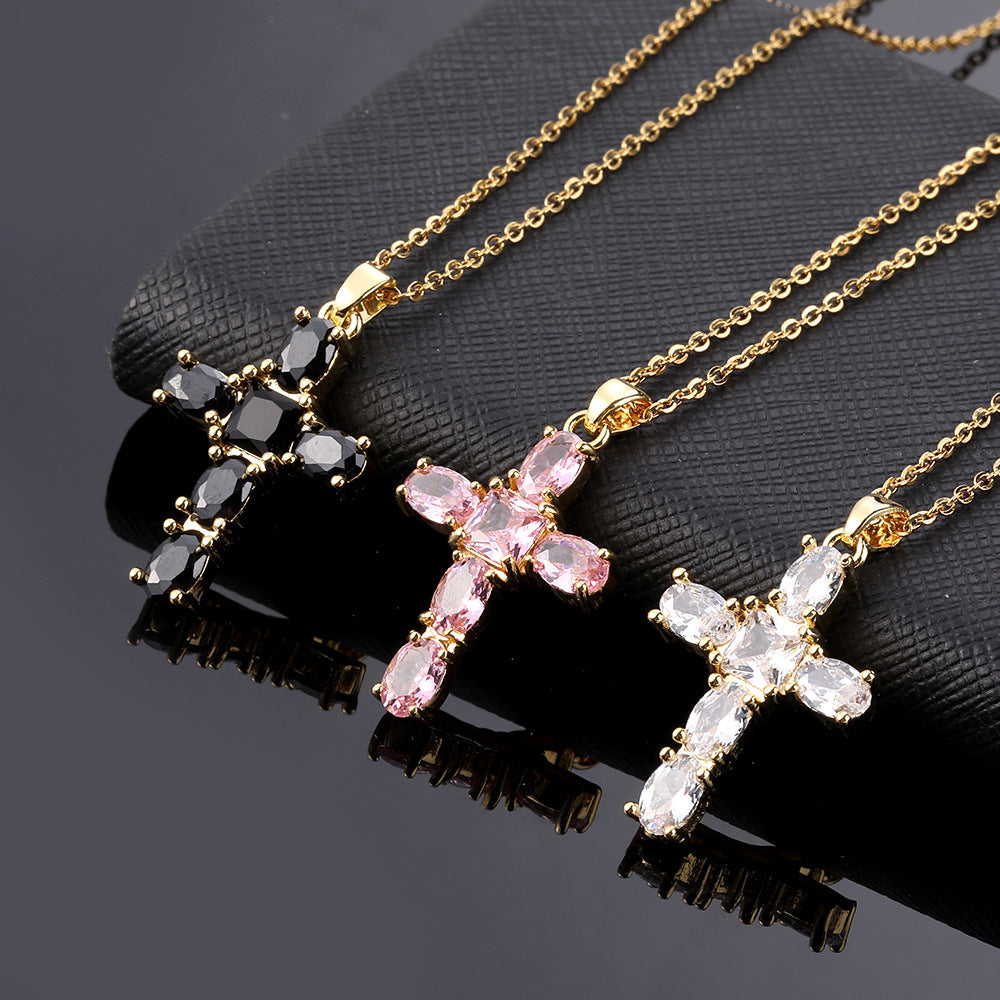 Hop Full Diamond Crook Cross Ornament Necklaces