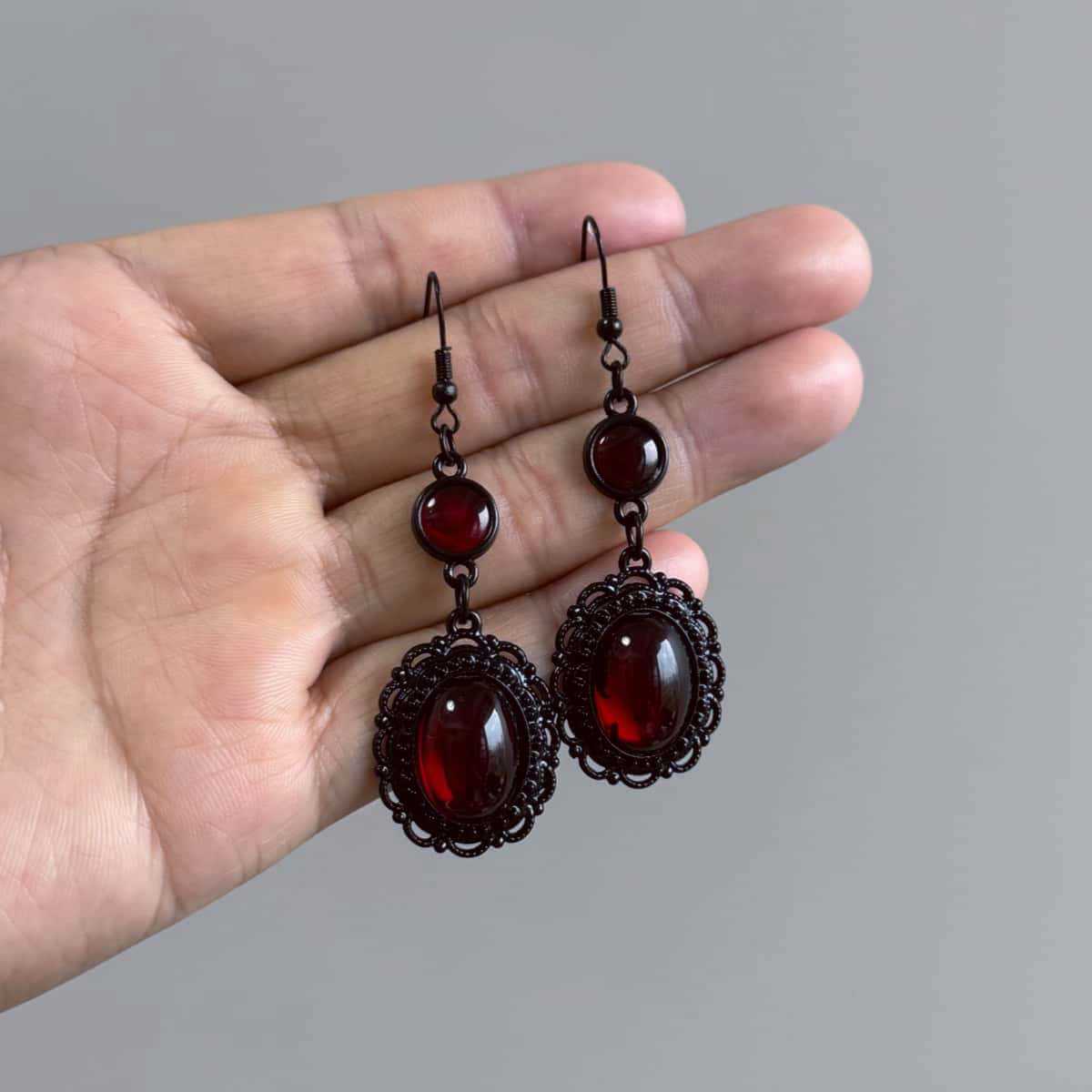 Gothic Renaissance Elegant Bat Cross Dark Earrings