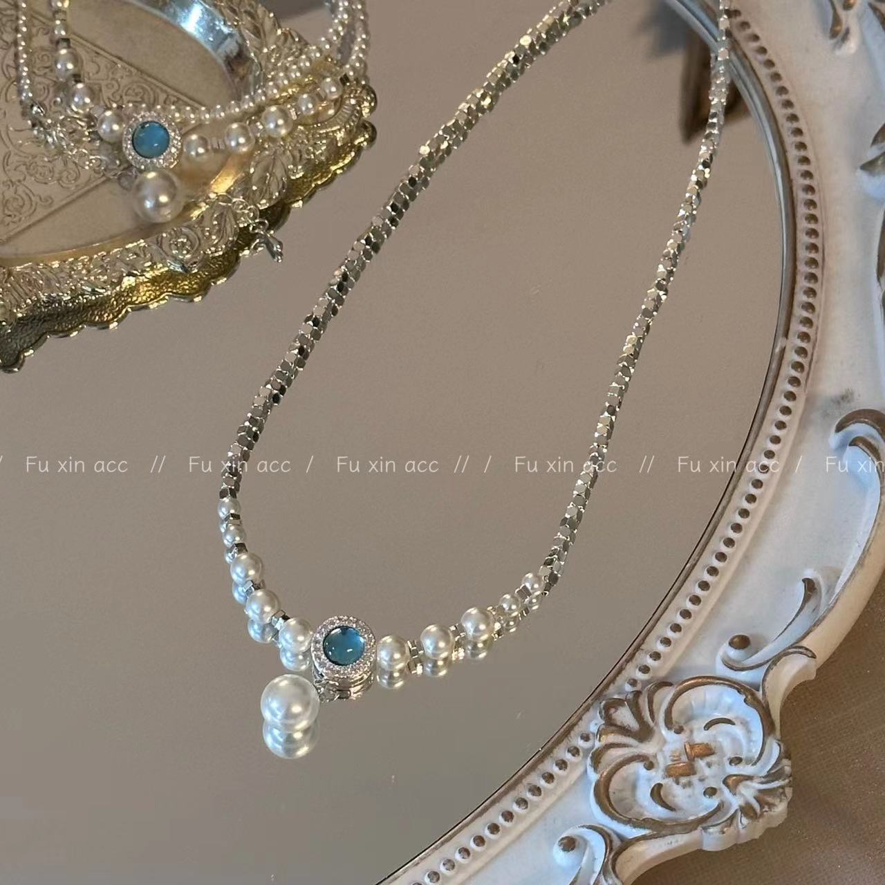 Aquamarine Pearl Female Special Interest Light Luxury Necklaces