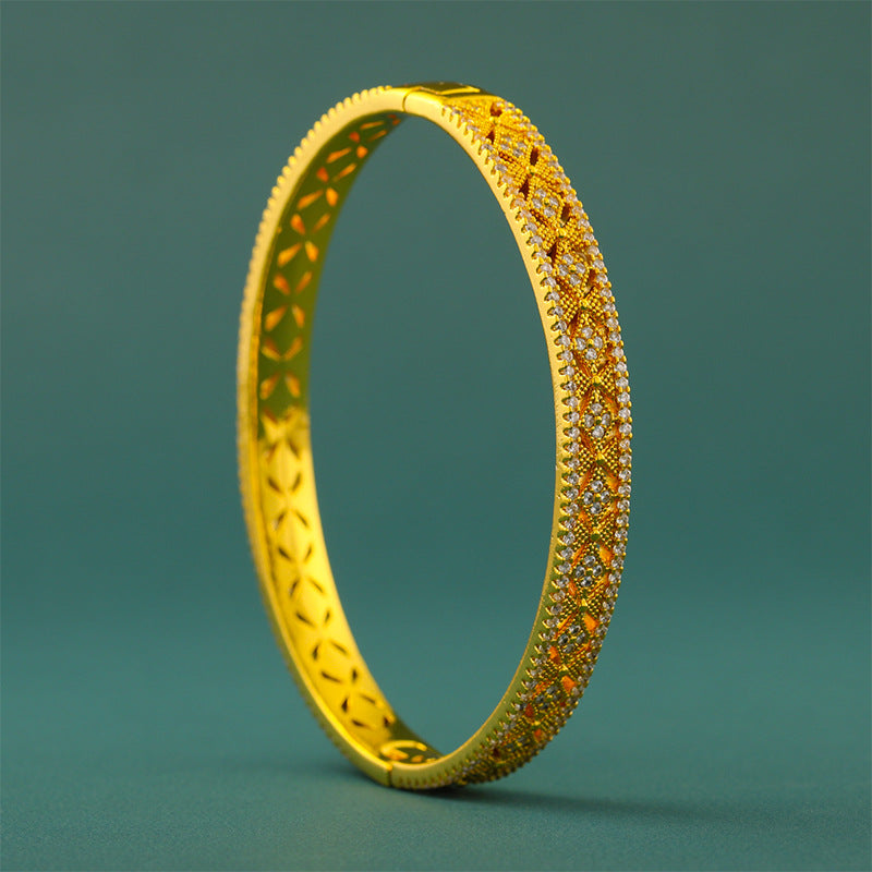 Women's Diamond Flower Window Full Alluvial Gold Mild Luxury Retro Opening Bracelet