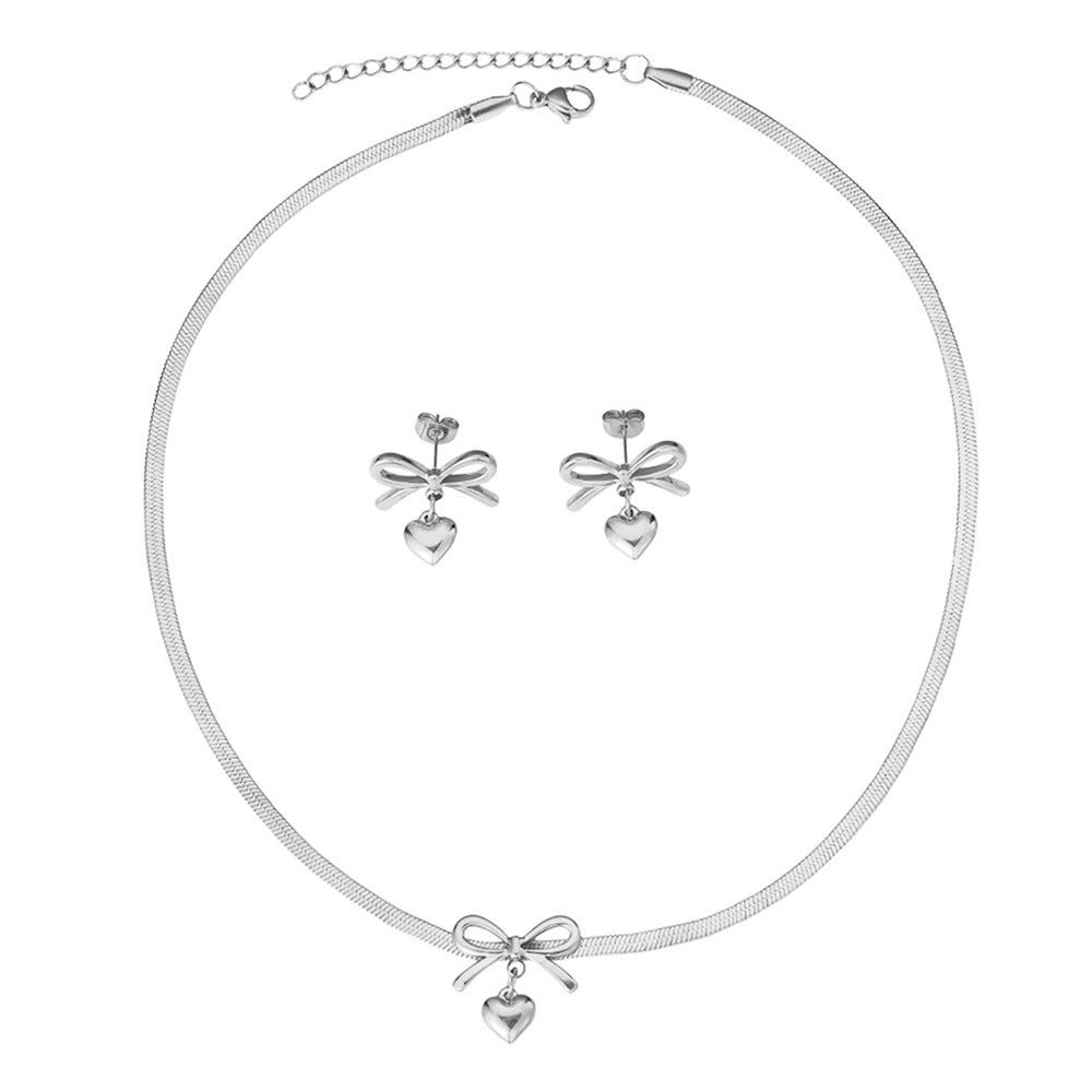 Women's High-grade Bow Suit Fashion Heart-shaped Stainless Steel Jewelry Set