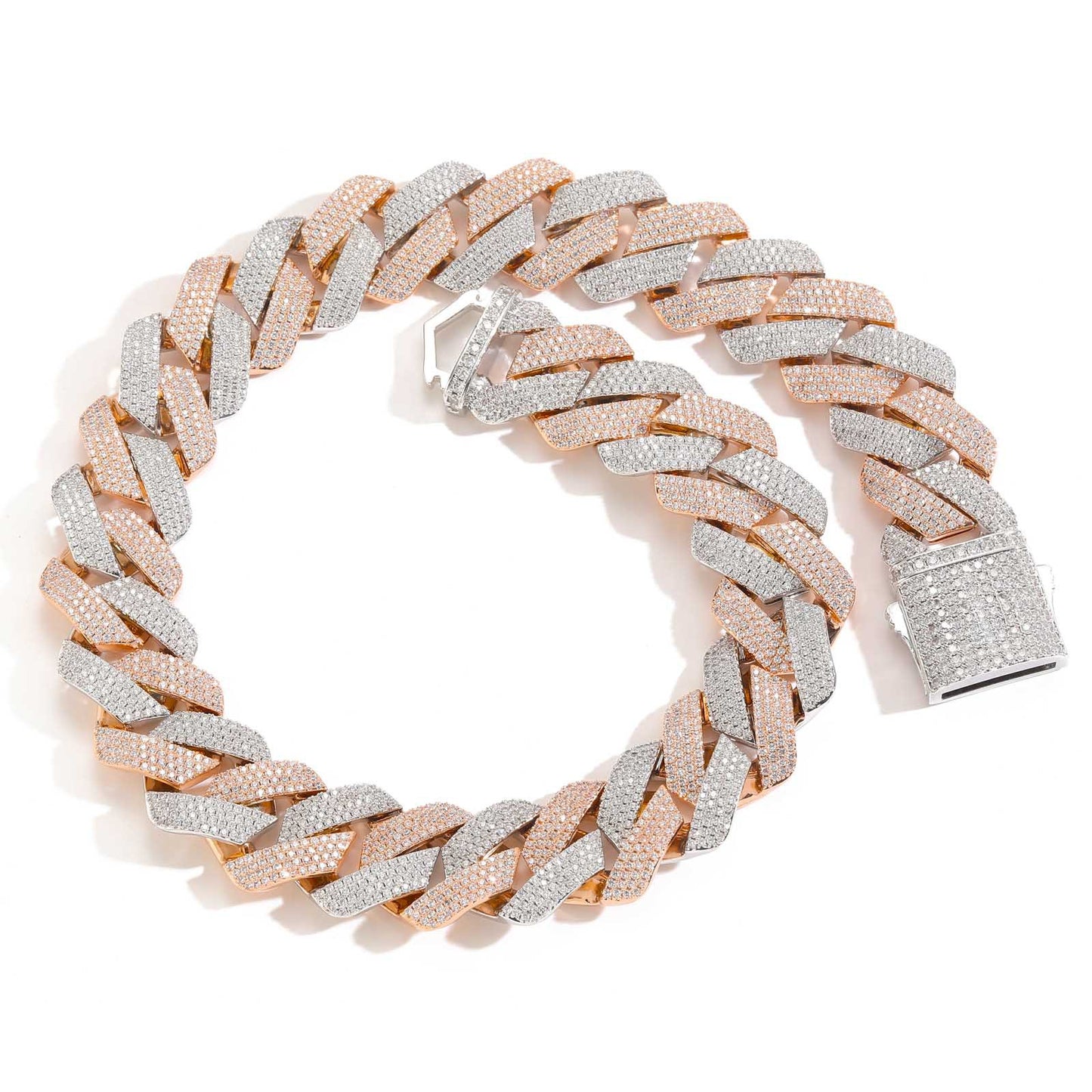 Men's Rhombus Cuban Link Chain Pink White Zirconium Necklaces