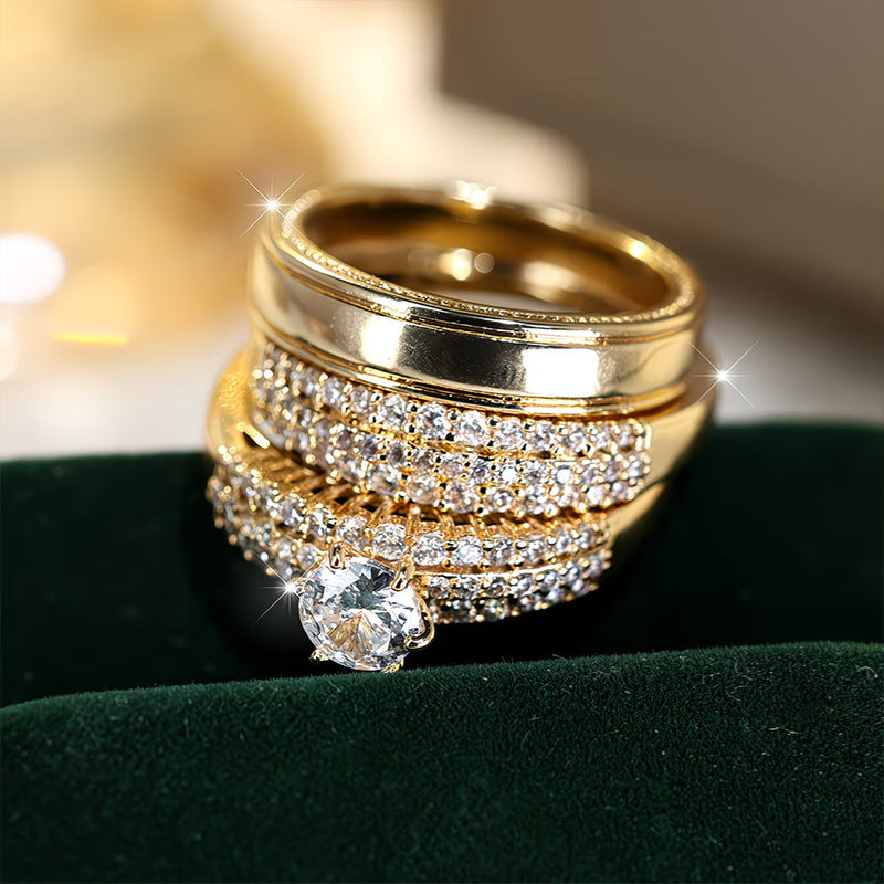 Women's Light Luxury Inlaid Zircon Couple Engagement Wedding Ring