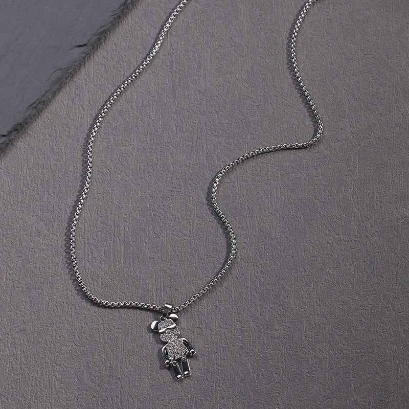 Women's & Men's & Diamond Violent Bear Pendant And Street Punk Rock Titanium Necklaces