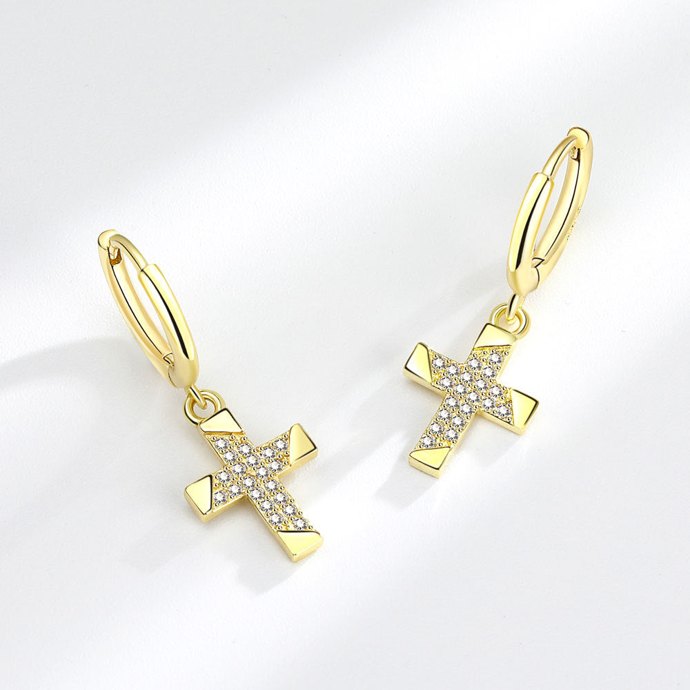 Boucles d'oreilles Design Cross Ear Clip Micro Incrusté de Zirconium