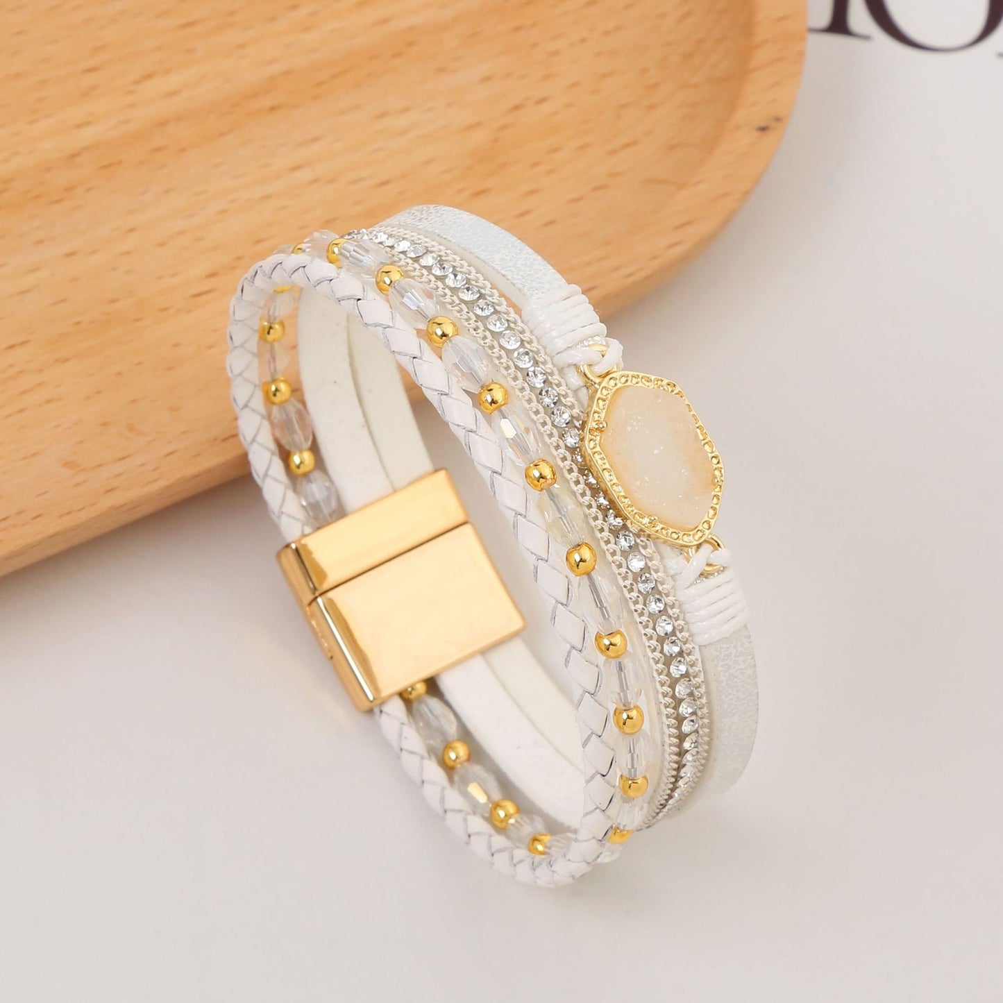 Women's Simple Titanium Steel Diamond Magnetic Snap Bracelets